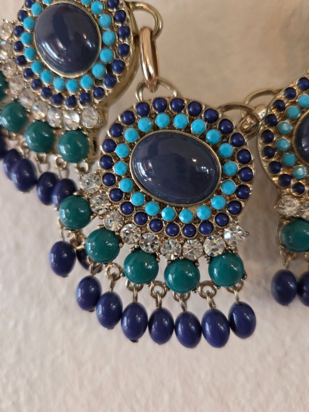 Teal and Blue Beaded Statement necklace - Picture 3 of 4